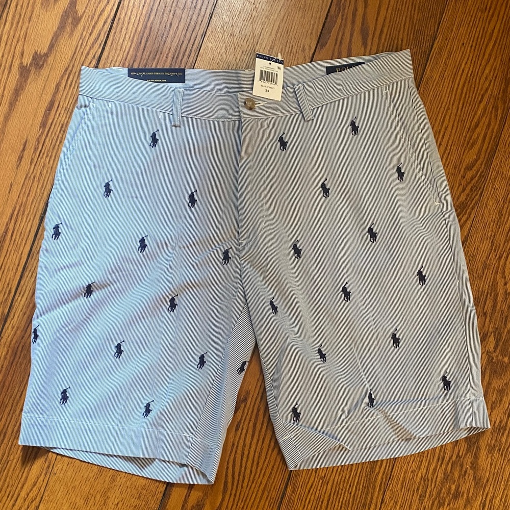 Polo by Ralph Lauren Seersucker Light Blue Men's Shorts with Logo Pattern